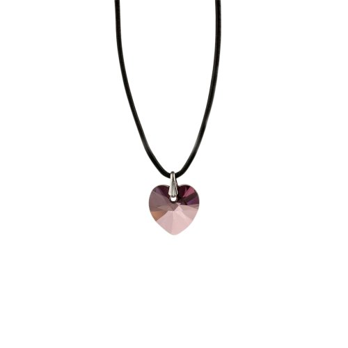 Kristallwerk, Damen Lederkette mit 14mm Swarovski Elements Herz Pendant in der Farbe Crystal Antik Pink von Kristallwerk