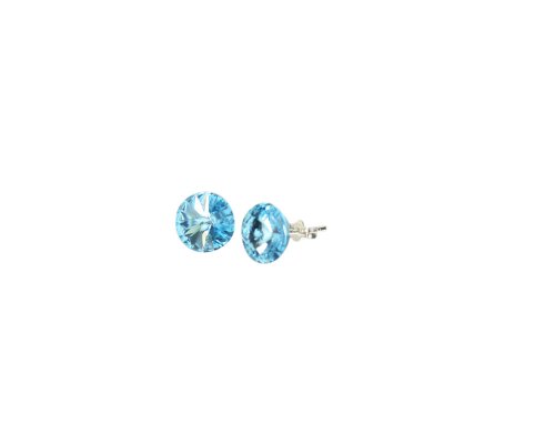 Kristallwerk, Damen Ohrstecker 925 Silber mit 10mm SWAROVSKI ELEMENTS Crystal in der Farbe Aquamarine von Kristallwerk