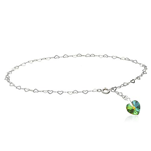 Individuelle Fußkette, Fußkettchen 925 Silber gefertigt mit Swarovski Elements Herz in der Farbe Vitrail Medium von Kristallwerk