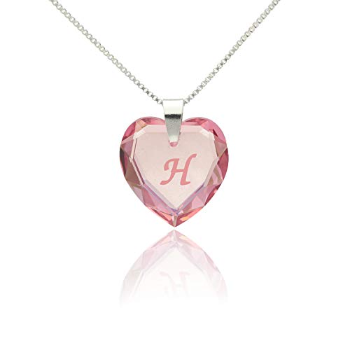 Lieblingsstück, Kinderkette 925 Sterling Silber mit SWAROVSKI ELEMENTS Herz Anhänger Farbe Rosé AB und Buchstabengravur " H ", Herzkette als Geschenk für die Frau, Freundin oder zum Valentinstag von Kristallwerk