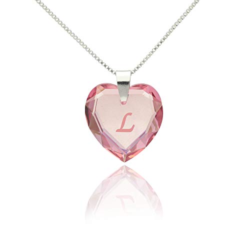 Lieblingsstück, Kinderkette 925 Sterling Silber mit SWAROVSKI ELEMENTS Herz Anhänger Farbe Rosé AB und Buchstabengravur L, Herzkette als Geschenk für die Frau, Freundin oder zum Valentinstag von Kristallwerk