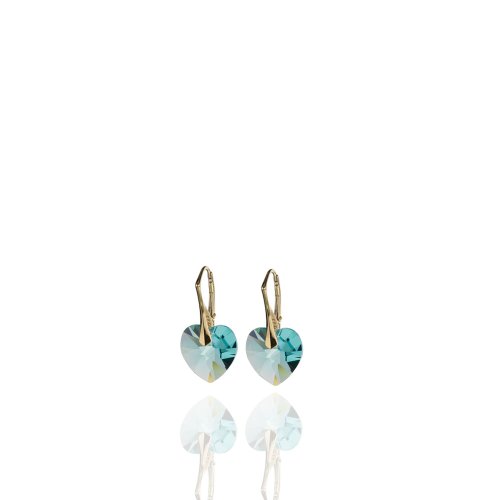 Ohrringe 925 Silber 24K vergoldet mit SWAROVSKI ELEMENTS Herz Farbe Light Turquoise von Kristallwerk