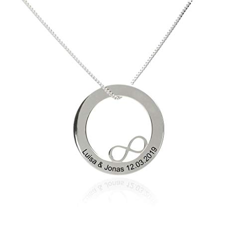 Personalisierte Infinity Unendlichkeitszeichen Anhänger Halskette, 925 Silber mit Gravur als Namenskette Familienkette mit Namensgravur von Kristallwerk