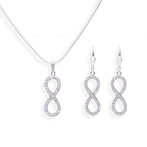 Schmuckset Unendlichkeitzeichen Infinity Set Kette und Ohrringe 925 Silber mit Zirkonia Steine von Kristallwerk