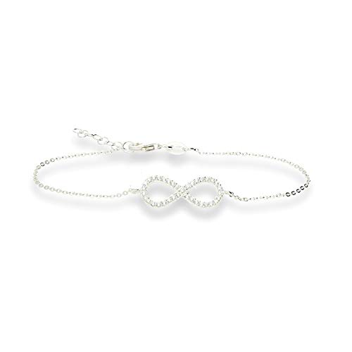 Silberarmband Damen Infinity Unendlichkeit Symbol Armband 925 Sterling Silber Zirkonia Armkette Verstellbar Charm Armband mit Unendlichkeitszeichen zum Valentinstag für die Frau oder Freundin von Kristallwerk