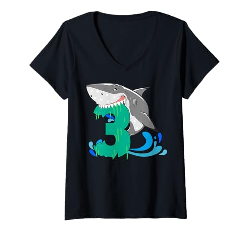 Damen Hai-Geburtstag, drei Jahre, 3 T-Shirt mit V-Ausschnitt Damen Hai-Geburtstag, drei Jahre, 3 T-Shirt mit V-Ausschnitt von Kristen Michael