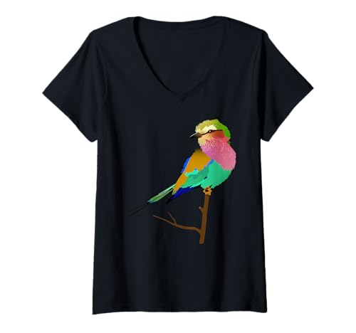 Damen Fliederbrustiger Rollvogel T-Shirt mit V-Ausschnitt Damen Fliederbrustiger Rollvogel T-Shirt mit V-Ausschnitt von Kristen Weil