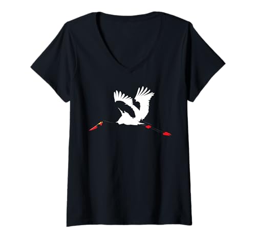 Damen Storch mit Sattelschnabel T-Shirt mit V-Ausschnitt Damen Storch mit Sattelschnabel T-Shirt mit V-Ausschnitt von Kristen Weil