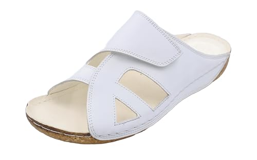 Kristian Shoes 400 Hausschuhe Damen - Sandalen Damen Mit Klettverschluss - Handgefertigte Leder Pantoletten Für Den Sommer - Leichte Sommerschuhe Hergestellt In Der EU Weiß 41 von Kristian Shoes