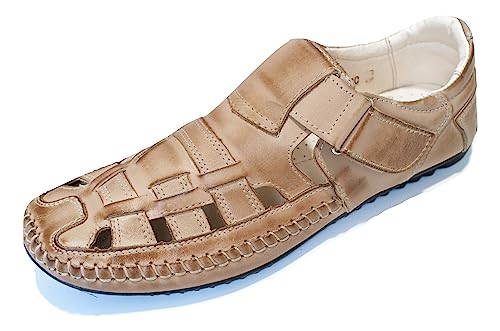 Kristian Shoes 099 Sandalen Herren Leder Klettverschluss Handgefertigt in der EU - Sandalen Männer Sommer - Hochwertige Herrensandalen für Komfort und Stil - Beige 42 von Kristian Shoes