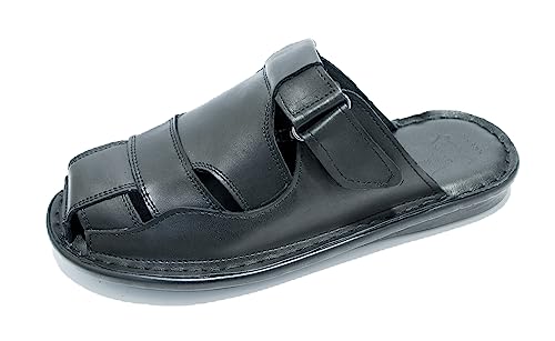 Kristian Shoes 33 Handgefertigte Leder Hausschuhe Herren - Sommer Pantoffeln Herren - Elegante Flip Flops mit Klettverschluss - Premium Qualität Made in EU für Komfort und Stil - Schwarz 44 von Kristian Shoes