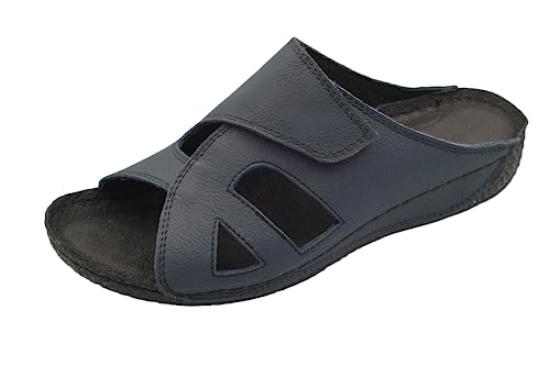 400 - Damen Sandalen Pantoletten aus Leder für den Sommer Dunkelblau 40 von Kristian Shoes