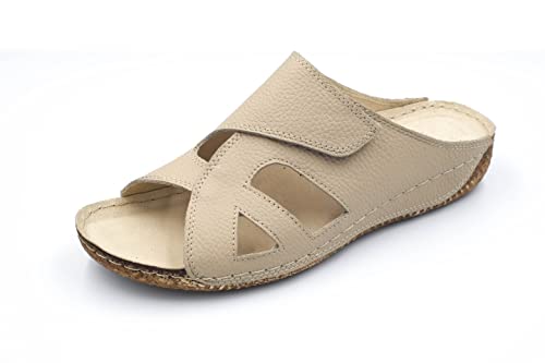 400 - Damen Sandalen Pantoletten aus Leder für den Sommer helles Beige 38 von Kristian Shoes