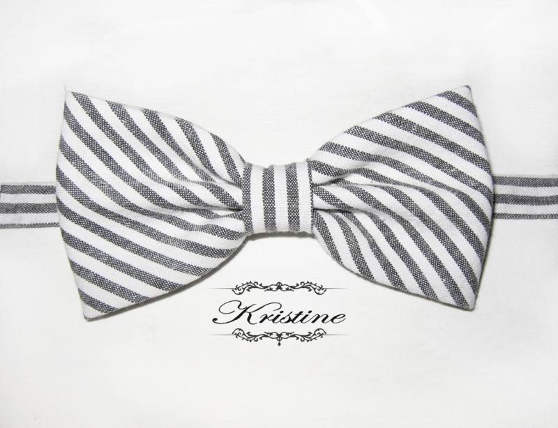 Herren Grau Und Weiß Fliege. Gestreifte Baumwolle Schmetterling Vintage Hochzeit Ballgeschenk Für Ihn von KristineBridal