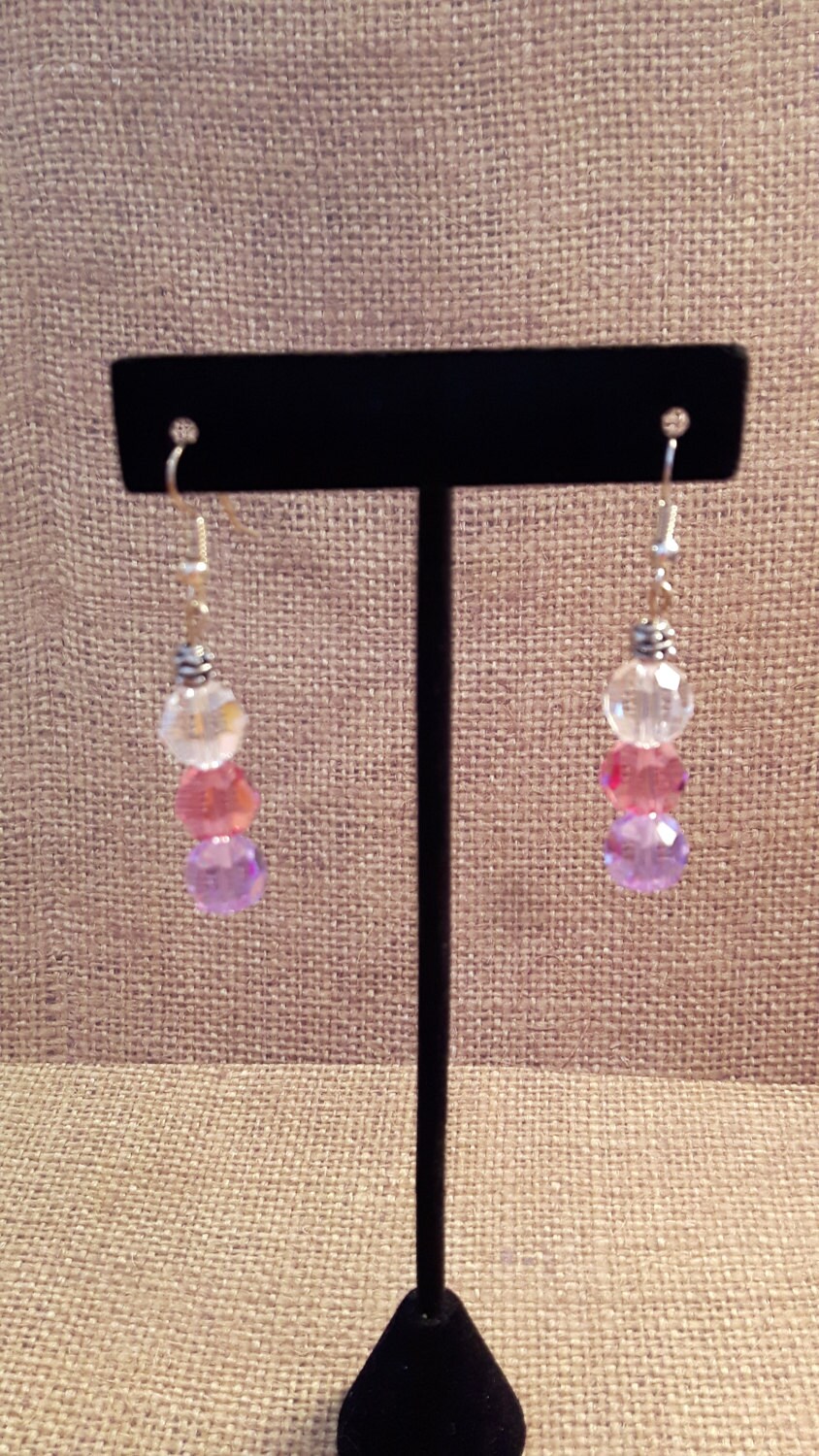 Swarovski Ohrringe Mit Klaren, Rosa Und Violetten Kristallen, Kristallohrringe, Ohrringe, Swarovskiperlen von KristinsJewelleryBox