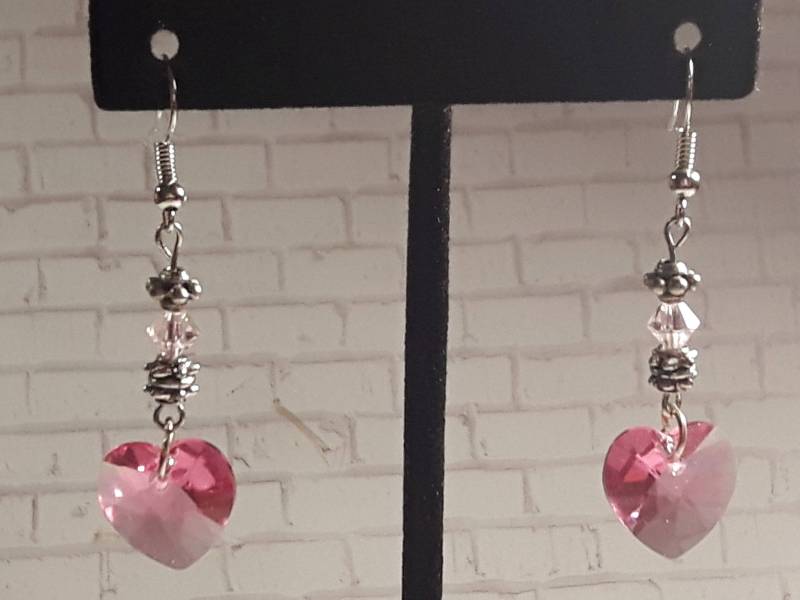 Valentinstag, Ohrringe, Rosa Herz, Ohrringe Pink Ohrringe Pink, Baumeln Hübsche von KristinsJewelleryBox