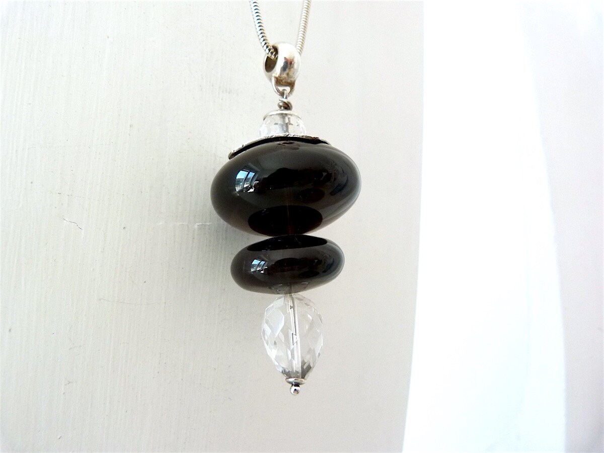 Silberkette Mit Anhänger Aus Rauchquarz Und Bergkristall, Rauchquarzanhänger, Lange Halskette Sterlingsilber Edelsteinanhänger Silberkette Mit Anhänger Aus Rauchquarz Und Bergkristall, Rauchquarzanhänger, Lange Halskette Sterlingsilber Edelsteinanhänger von KrisztinaSchmuck