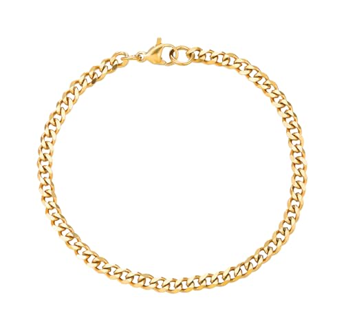 Kritz Armband Damen Gold Rund Kordkelkette - Bambus - Panzerkette - Oval Armbander Fein Mesh Edelstahl Vergoldet 14K - Schmuck Geschenk für Frauen Freund Pärchen (Panzerkette) von Kritz