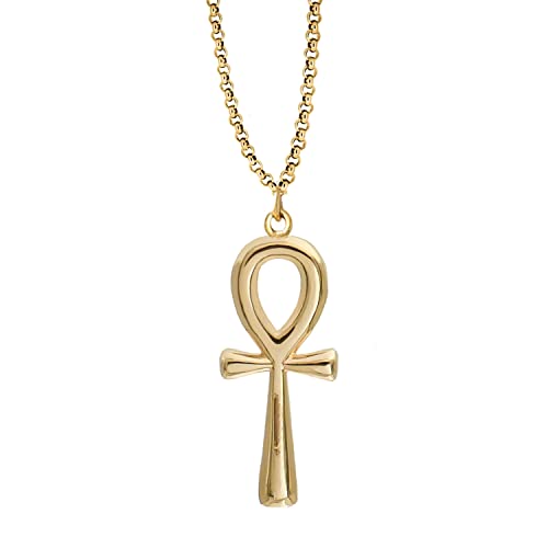 Kritz Damen Halskette Ankh Kreuz Elegant Gold oder Silber - Amulett Anhänger Ägyptische Antik Kreuz mit Verstellbare Kette - Modisches Geschenk für Frauen Collier (Gold) von Kritz