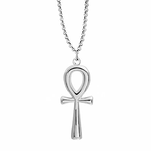 Kritz Damen Halskette Ankh Kreuz Elegant Gold oder Silber - Amulett Anhänger Ägyptische Antik Kreuz mit Verstellbare Kette - Modisches Geschenk für Frauen Collier (Silber) von Kritz