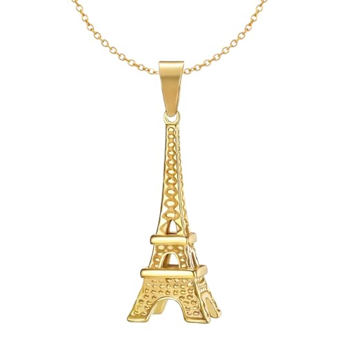 Kritz Damen Halskette Eiffelturm Gold - Anhänger Eiffel Turm Paris Edelstahl Vergoldet mit Verstellbare Kette - Schmuck Modisches Geschenenk von Kritz