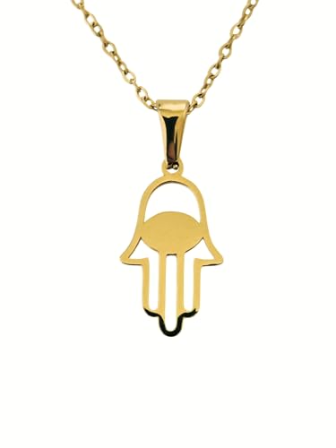 Kritz Damen Halskette Hamsa Fatma Hand in Gold - Schmuck Anhänger Hand der Bösen Augen Vergoldet Amulett mit Verstellbare Kette - Modisches Geschenenk (Gold) von Kritz