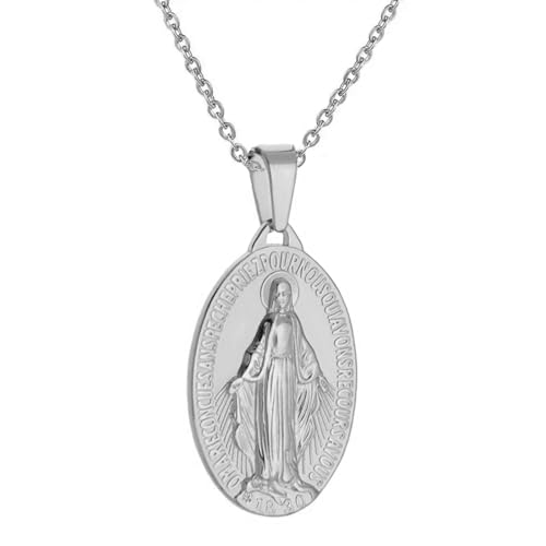 Kritz Damen Halskette Heilig Jungfrau Maria Gold Silber - Schmuck Anhänger Wundertätige Medaille Oval - Modisches Geschenenk für Frauen (Silber) von Kritz