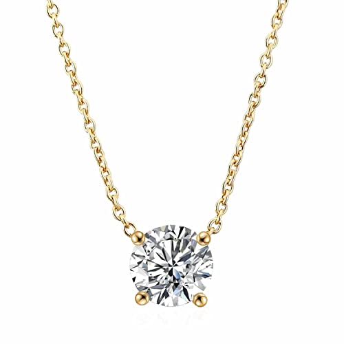 Kritz Damen Halskette Zirkon Clavicle Runder oder Herz Gold - Anhänger Zirkonia Kristall Steinen mit Verstellbare Kette - Schmuck Modisches Geschenk für Frauen (Runder) von Kritz