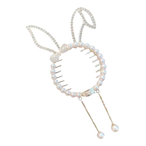 Krmoau Haarspangen mit Strass-Pferdeschwanzhalter, Pferdeschwanz-Haarspangen mit Perlen-Strassquaste | Pferdeschwanz-Haarspangen | Haarschmuck zum Stylen, Perlen-Pferdeschwanz-Haarspangen für Mädchen, von Krmoau