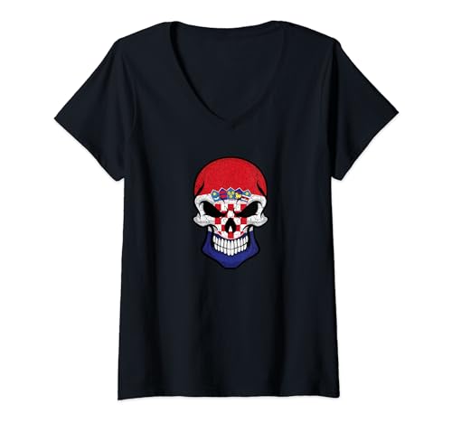 Damen Kroatien Flagge Kroatisch Croatia Kinder Kroatien Hrvatska T-Shirt mit V-Ausschnitt von Kroatien Fahne Herren Kroatien Hrvatska Damen Deko