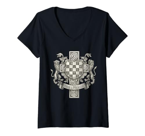 Damen Bog i Hrvati: Kroatien Flagge und Kreuz T-Shirt mit V-Ausschnitt von Kroatien Flagge, Tshirts & Co.
