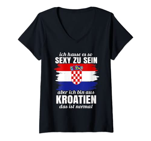 Damen Kroatien Jugoslavija Betrugo Kroatisch Jugo Nation Trikot T-Shirt mit V-Ausschnitt von Kroatien Jugoslawien Wappen Brate Trikot Balkan