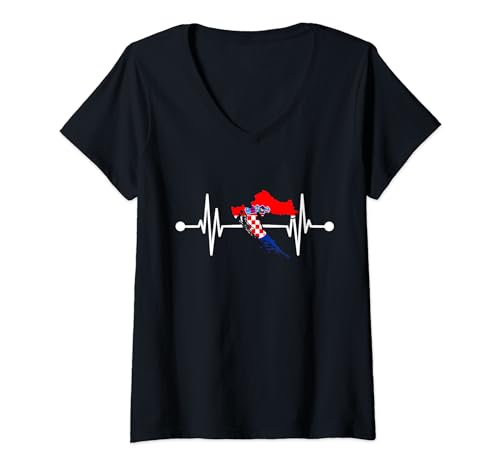 Damen Kroate Kroatisch Herzschlag Kroatien T-Shirt mit V-Ausschnitt Damen Kroate Kroatisch Herzschlag Kroatien T-Shirt mit V-Ausschnitt von Kroatien Kroate Kroatisch Geschenk