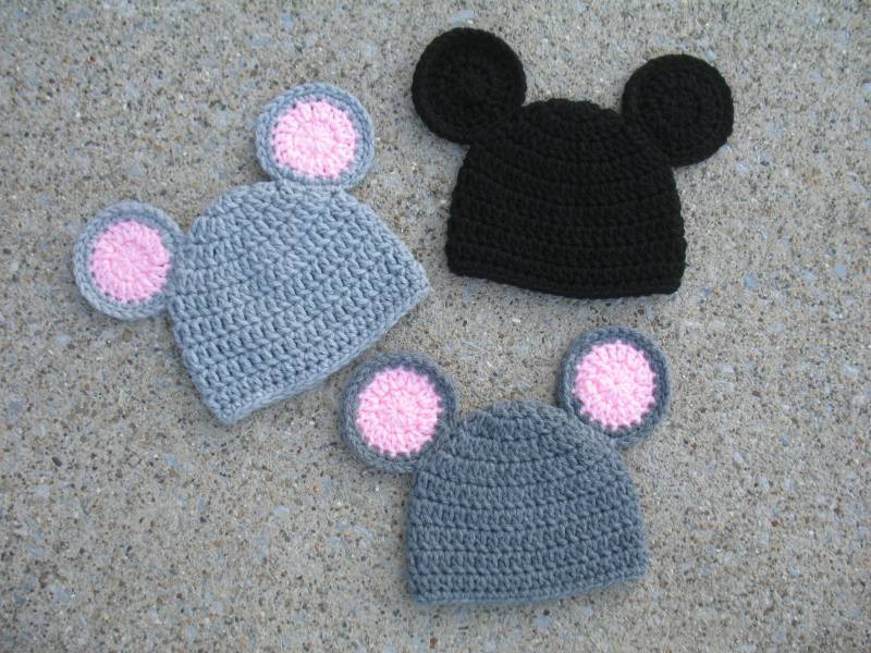 Maus Hut/Graue Schwarze Ohr Gestrickt Micky Gehäkelt Baby Foto Requisite Säugling Tier Kleinkind Kinder von KrochetbyKrishani