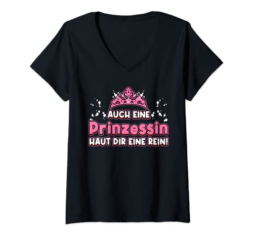 Damen Auch Eine Prinzessin Haut Dir Eine Rein Krone Prinzessin T-Shirt mit V-Ausschnitt Damen Auch Eine Prinzessin Haut Dir Eine Rein Krone Prinzessin T-Shirt mit V-Ausschnitt von Krönchen Diadem Pink metoo Powerfrau Feministin