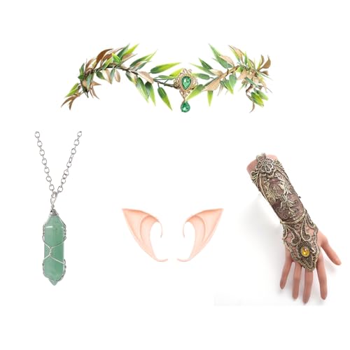 Kroilucaly Elfen-Haarreif mit Blumenkranz, Feen-Zubehör, 1 Paar Feenohren, Prinzessinnen-Kostüm für Erwachsene und Kinder, Feen-Accessoires für Frauen und Mädchen, Halloween Kroilucaly Elfen-Haarreif mit Blumenkranz, Feen-Zubehör, 1 Paar Feenohren, Prinzessinnen-Kostüm für Erwachsene und Kinder, Feen-Accessoires für Frauen und Mädchen, Halloween von Kroilucaly
