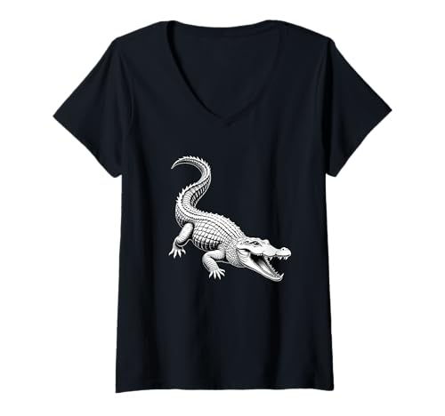 Damen Alligator Raubtier Reptil Wildtier Mit Offenem Maul T-Shirt mit V-Ausschnitt Damen Alligator Raubtier Reptil Wildtier Mit Offenem Maul T-Shirt mit V-Ausschnitt von Krokodil Alligator Reptil Wildtier Sumpf Natur