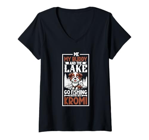 Damen Angeln und Kromfohrländer T-Shirt mit V-Ausschnitt Damen Angeln und Kromfohrländer T-Shirt mit V-Ausschnitt von Kromfohrländer Designs