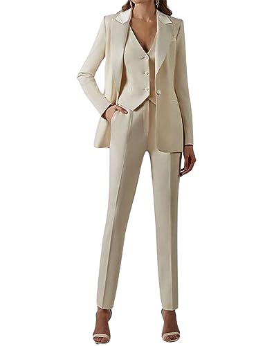 Kromoc Damen Dreiteiliger Anzug Peak Revers Büro Outfits Hochzeit Casual Prom Dinner Smokings von Kromoc