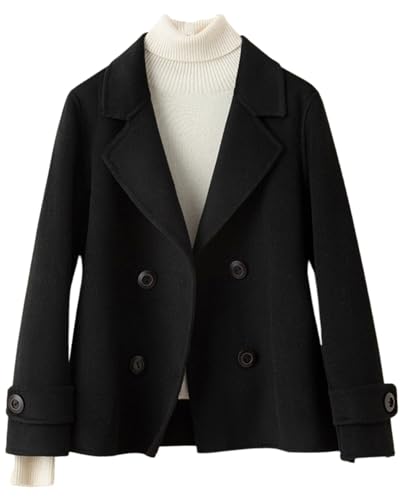 Kromoc Damen Tweed Kerbe Revers Blazer doppelreihig Knöpfe Anzug Jacke lässig Mantel für die tägliche Arbeit von Kromoc