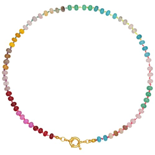 Böhmische Halskette aus Naturstein und Edelstahl, bunte Perlen-Halskette für Frauen mit schrittweiser Farbverschiebung und einzigartigem Perlen-Design, 45 cm von Kronabelle