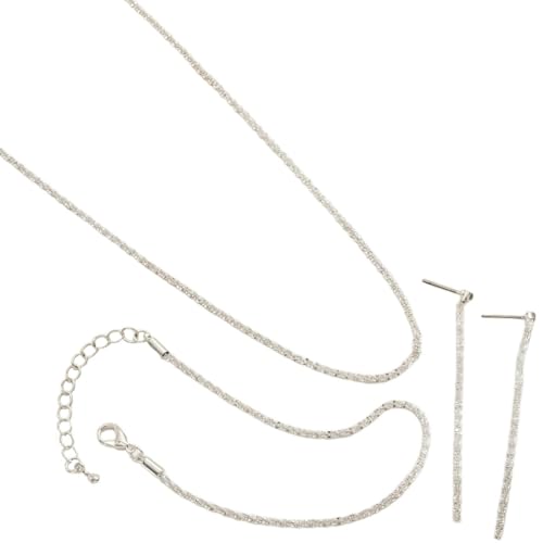 Elegantes Silberschmuck-Set für Damen, Strass-Halskette, Ohrringe und Armband, Kupferlegierung mit zweilagigem Design, ideal für besondere Anlässe von Kronabelle