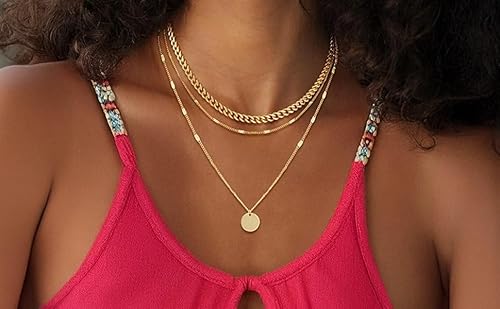 Gold Cuban Link Halskette für Frauen, verstellbare dreilagige Halsketten mit einfachem Kreis-Anhänger, perfekt für jede modische Veranstaltung oder jeden lässigen Look von Kronabelle