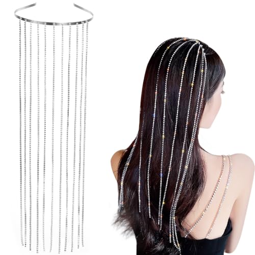 Kronabelle Buntes Strass-Quasten-Stirnband für Mädchen, silberfarbenes Metallband mit funkelnden dekorativen Elementen für Damen von Kronabelle