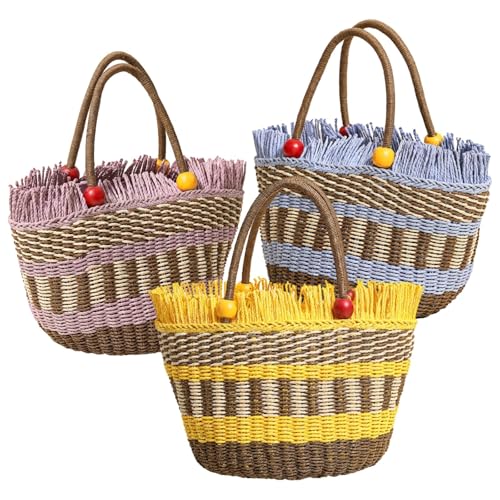 Kronabelle Handgewebte Papier-Tragetasche mit bunten Perlengriffen, perfekt für Strand, Einkaufen und den täglichen Gebrauch, trendiges Design von Kronabelle
