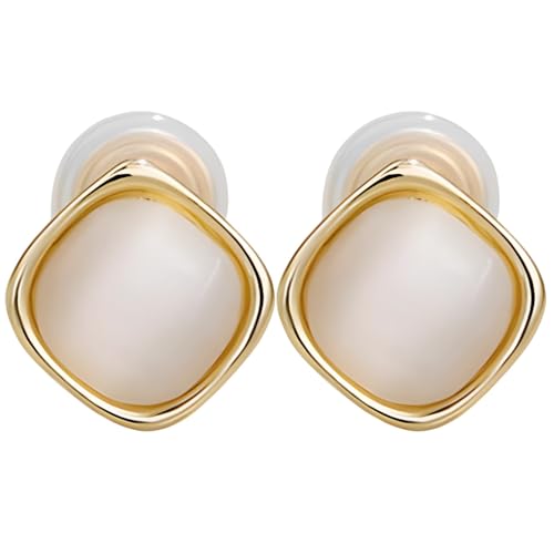 Opal Weiß Kristall Post Ohrringe, Elegante Clip On Quadratische Ohrringe, Minimalistischer Kissenschliff Kleine Hypoallergene Ohrringe Für Empfindliche Ohren Tägliches Tragen von Kronabelle