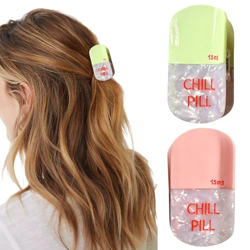 Set mit 2 niedlichen Haarklammern für Frauen, kapselförmige Acetat-Clips in Grün und Griff von Kronabelle