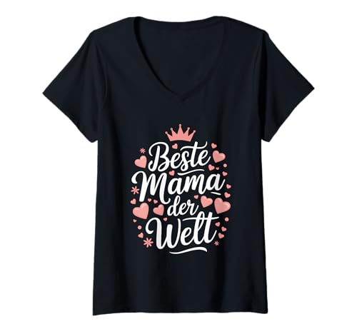 Damen Beste Mama Welt Geschenk Weihnachten Geburtstag Muttertag T-Shirt mit V-Ausschnitt von Krone Beste Mama der Welt Geschenke Mutter Mutti