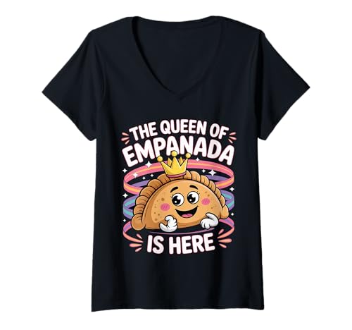 Damen The Queen of Empanada is Here Food Mexican Cravings |- T-Shirt mit V-Ausschnitt von Kronem Empanada Geschmack