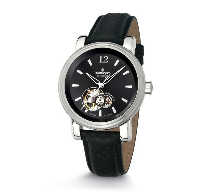 Kronsegler Automatikuhr Balance T-Edition Herrenuhr 40 mm mit Lederband, offene Unruh, teilskelettiertes Zifferblatt, skelettiertes Uhrwerk von Kronsegler